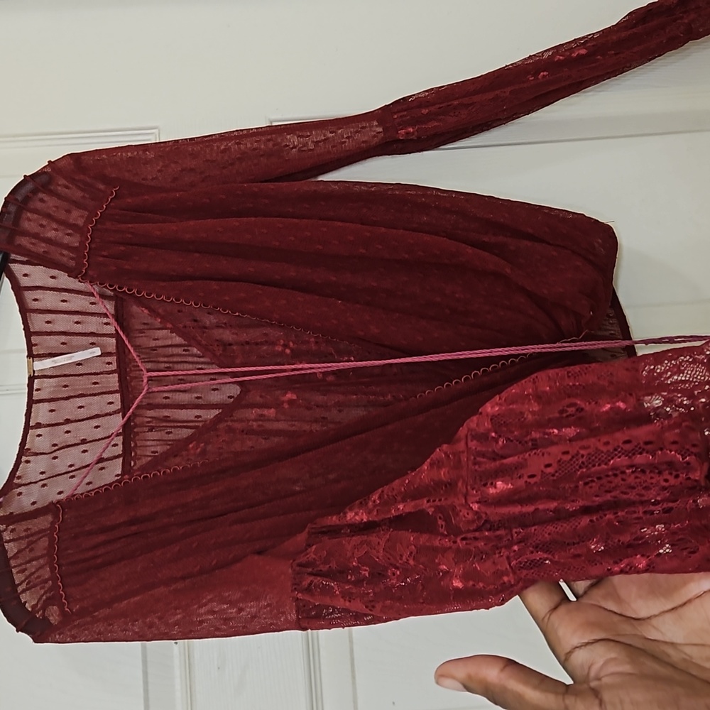 Hi Fall!!!🍇Free People Lace Women's Burgundy Blouse🥀 - Picture 6 of 7